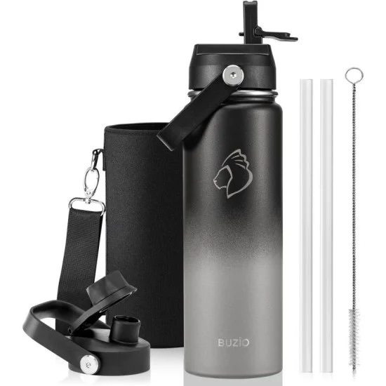Buzio Duet Series Water Bottle with 2 Lids and Sleeve 700ML - Shadow